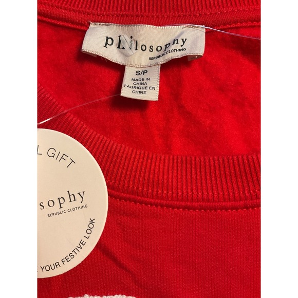 Philosophy Republic Clothing Noel Sweatshirt Women's Small Red Fuzzy Letters - Picture 3 of 6